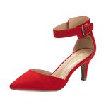 DREAM PAIRS Women's Lowpointed Red Suede Low Heel Dress Pump Shoes - 5.5 M US