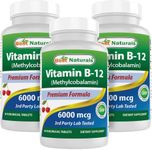 Best Naturals Vitamin B-12 as Methylcobalamin (Methyl B12), 6000 mcg 60 Sublingual Tablets (60 Count (Pack of 3))