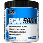 Evlution Nutrition BCAA5000 Powder - EVL BCAA Pre Workout Powder for Sustainable Energy and Mental Focus plus Post Workout Recovery Support (30 Servings) - Blue Raz