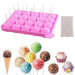 BPA Free Pop Cake Mould Silicone Lollipop Candy Mold Ice Cube Trays+120 Sticks Gumdrop Jelly Molds- Pink