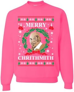 Wild Bobby I Got Ho's in Different Area Codes Funny Santa Xmas Ugly Christmas Sweater Unisex Crewneck Graphic Sweatshirt, Neon Pink Chrithmith, Small