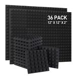 Sound Proof Panels - 12 x 12 x 2 Inches Pyramid Acoustic Foam 36 Pack Sound Absorbing Panel Sound Foam High Density and Fire Resistant Wall Panel (Black)…