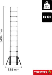 Telesteps Prime-X-Line 3.5m Telescopic Ladder – Aluminium, Stabilizers, 150kg Load