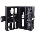 Anything & Everything Bar Accessories Mega Bar Set Portable Leatherette Briefcase Bar Set Bar Set Bar Set for Picnic Bar Set for Travel Bar Set for Car Whiskey Glasses (Black & Black)