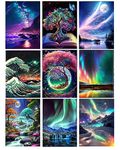 9 Pack Landscape Diamond Painting Kits for Adults，5D DIY Aurora with Tree Diamond Art Kits for Beginners Round Full Drill Painting with Diamonds Gem Art and Crafts for Home Wall Decor Gift12X16Inch