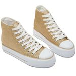 ALTOCIS Women's Comfortable Platform High Top Sneakers, Casual Mid Top Sneaker for Women, Cute Faux Suede Fashion Sneakers, Classic Lace Up Walking Shoes, Gold Glitter, 5