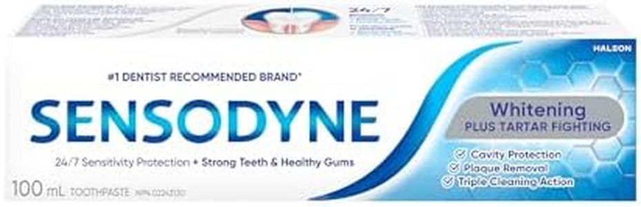 Sensodyne Whitening & Tartar toothpaste, Strengthens Protects and Whitens Sensitive Teeth, 100 mL (Packaging May Vary)