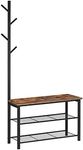 HOOBRO Coat Rack Shoe Bench, Shoe Rack and Coat Stand, 2 in 1, Multifunctional, Good Air Permeability, Strong and Durable, Industrial Style, Entryway, Living Room, Bedroom BF12HX01