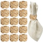 Supkiir Round Woven Napkin Rings Set of 15, Handmade Natural Napkin Rings Bulk for Dinning Table, Easter Farmhouse Rustic Ocean Waves Christmas Dining Table Decor Brown