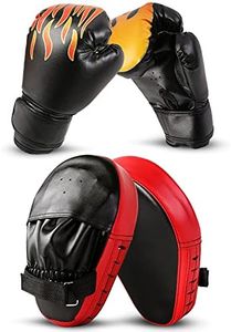 Odoland 2-in-1 Kids Boxing Gloves and Punching Mitts Set, Boxing Mitts Focus Pads, Youth Boxing Fight Gloves Equipment for Taekwondo, Kickboxing, Karate, Muay Thai, MMA Training