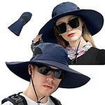 ULSTAR Wide Brim Sun Hat for Men Women, Anti-UV Water-Repellent Breathable Safari Hat Boonie Hat Fishing Hiking Outdoor Hat (Navy Blue)