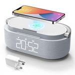 COLSUR Digital Alarm Clock, Radio with Bluetooth Speaker, 15W Wireless Charger, Night Light, Dual Wireless Speaker, Adjustable Alarm Sound, Snooze, Dimmable LED Display, 2500mAh Battery