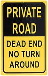 Private Road Sign - Dead End No Turn Around Property Parking Legend, Trespassers Violators Warning, Aluminum, Yellow and Black, 18 x 12 Inches