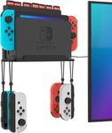 TCOS TECH Wall Mount Stand for Nintendo Switch and Switch OLED, Metal Wall Mount Kit Shelf Accessories with 28 Game Card Holders and 4 Joy Con Hanger, Organize & Safely Store Switch Console Near TV