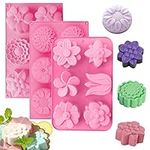 3 Pack Silicone Soap Molds, 6 Cavities Flowers Soap Mold with Different Flower Shapes, Perfect for Soap Making, Handmade Cake Chocolate Desserts Biscuit Pudding Teacake Jelly…