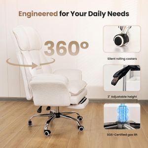 HOMRELEXA Big & Tall Office Chair – Flip Armrests, Wide Teddy Fleece Seat, Reclining with Footrest
