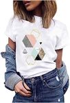 UK Women Shirts and Blouses Sale,Ladies Casual Geometric Graphic Print Harajuku Female Round Neck Loose T-Shirt Tunic Tops for Women Leisure Elegant Polos T-Shirts Vests Tees