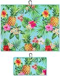 Playing It Forward Pineapple Tropics Golf Towel with Clip for Women and Men, Microfiber Waffle and Ball Towels, Set of 2