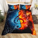 Music Themed Duvet Cover Set Water Flame Music Note Print Bedding Set Single Size Luxury Musical Pattern Comforter Cover for Kids Boys Girls Men Women Hipster Style Bedspread Cover