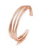 ENSKEFEN Simple Rose Gold Cuff Bracelets for Women Multi-layer Cross Wire Bangle Bracelet Adjustable Open Cuff Bracelet Stackable Wrist Arm Cuff Bracelets