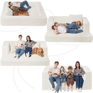 Cansunna Folding Bean Bag Chair for Adults,3-in-1 Bean Bag Couch Faux Fur Floor Sofa Large Beanbag Convertible Bean Bag Sofa Bed with Pillow,Bedroom,Living Room(Large,Milky White)