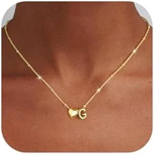 Ursteel Initial Necklaces for Women - 14K Gold Plated Heart Initial Necklace for Women Dainty Letter G Necklace Girls Lockets Necklaces Personalized 14K Gold Plated Jewelry Birthday Gifts