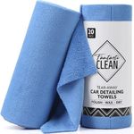 Fantasticlean Microfiber Towels for Cars, Tear Away Car Detailing Cloth Roll, RV Boat Drying Polishing, Edgeless Plush, Coral Fleece, Ultra Absorbent, Scratch-Free, 14" x 14", 20 Pack (Blue)