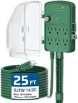 DEWENWILS Outdoor Waterproof Power Stake Timer with 25FT Extension Cord, Photocell Dusk to Dawn Timer, 6 Grounded Outlets & Safety Cover, Ideal for Lights, Yard, Garden, Green