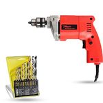 Hillgrove HGCM712M2 With All Purpose 10mm Drill Machine with 9Pcs All Type Drill Bits for Making Holes in Metal/Wood/Concrete Pistol Grip Drill