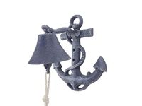 HANDCRAFTED NAUTICAL DÉCOR Rustic Dark Blue Cast Iron Wall Mounted Anchor Bell 8"