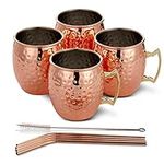 Oak & Steel - 8 Large Moscow Mule Cocktail Mugs, 550ml - Hammered Design Copper Cups Gift Set with Stainless Steel Straws Cleaning Brush