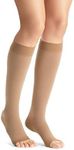 JOBST Maternity Opaque Knee High Compression Stockings, 15-20 mmHg Moderate Support for Aching Legs During Pregnancy, Open Toe, Caramel, Medium