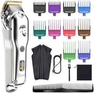 Hatteker Mens Hair Clipper Beard Trimmer Hair Trimmer for Men Cordless Clippers Professional Barbers Grooming Kit IPX7 Waterproof, Rechargeable, Colorful Combs, Silver