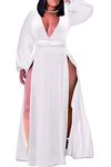 Ekaliy Women's Plus Size Sleeveless Deep V Neck Front Split Long Maxi Wrap Dress, 2#white, 3X-Large