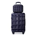 Kono Luggage Sets 2 Piece Hard Shell ABS Suitcase with TSA Lock Spinner Wheels Travel Carry On Hand Luggage 20 inch with Beauty Case (Navy)