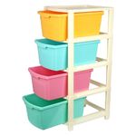 Kuber Industries Storage Drawer Rack | Plastic Modular Drawer Rack for office | Storage Rack for Toys | Drawers Boxes Storage Rack | 4-Tier | Multicolor