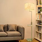 Depuley Modern Golden Wooden Storage Shelf Lamp Floor, 3000K, USB Port Standing Reading Lamp, Eye Care Golden Living Room Floor Lamp for Living Rooms, Bedrooms, Office(9W E27 Bulb Included)