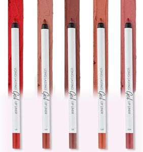 Lamel Gel Lip Liner Pencil - 5 Pack - 2-in-1 Waterproof Lip Liner Set - 8-Hour Wear, Creamy, Sharpenable, High Pigment - Smooth Finish & Full Coverage - Nude Pink, Nude, Ruby Red, Mauve, Spicy Nude