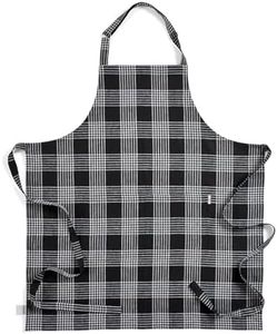 Solino Home Linen Kitchen Apron for Men & Women - Black and White Bib Apron with Front Pockets - Handcrafted from European Flax