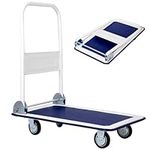 TANGZON Folding Push Cart Dolly, 150KG/200KG/300KG/400KG Rolling Flatbed Luggage Cart with 360° Swivel Wheels, Garage Warehouse Moving Platform Hand Push Truck(Blue, 73 x 48 x 83cm, 150KG Capacity)