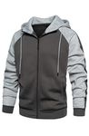 Mens Hoodies Zip Up Hoodie Patchwork Long Sleeve Fleece Jacket Work Hoodies Winter Warm Hooded Top With Pockets Grey L