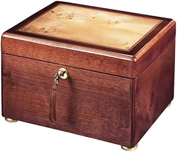 Howard Miller Memorial Brown Cherry Wood Jewelry Box with Lock, Velvet Lining | Storage Chest for Rings Necklaces, and Watches | Classic Design with Brass Tassel & Secure Gold-Plated Lock Case