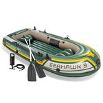 Intex 3-Person Inflatable Boat Set with Aluminum Oars and High Output Air Pump (Green)