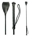 Riding Crop for Horse (Black) (27 Inch) Fiberglass Shaft with Leather Double Slapper