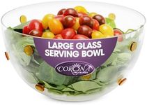 GAC Elegant Large Glass Serving Bowl with Designed with Gold Glass Dots for Stylish Dining– Durable Round Clear Glass Mixing Bowl for Salad or Fruit – Design for Entertaining and Ideal Present- 9 Inch