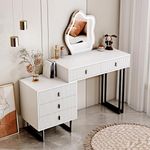 Ieejdn White Vanity Desk with Mirror and Lights,Small Makeup Vanity with 5 Drawers,Modern Makeup Table with Adjustable Cabinet for Bedroom,Makeup Room