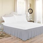MeckHome Culture Wrap Around Dust Ruffled Bed Skirt 10" Inch Tailored Drop Fade Resistant Brushed Microfiber Bed Skirt -Double Bed | Silver Grey