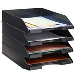 4 Pack Black Stackable Paper Trays for Letter Documents, Desktop File Organizers for Office Supplies, Stackable Desk Tray Holder for Paper Storage (10 x 13.45 x 2.5 in)