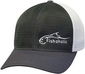 Fishoholic Flexfit Baseball Fishing Hat – Embroidered Logo, Semi-Fitted, S/M & L/XL Sizes – Fishing Enthusiast Gift Grey