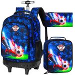 3PCS Rolling Backpack for Men Boys, 21'' Kids Water Resistant Elementary Bookbag with Roller Wheels for Teens Students School, Dinosaur 03, 19 Inches, Modern